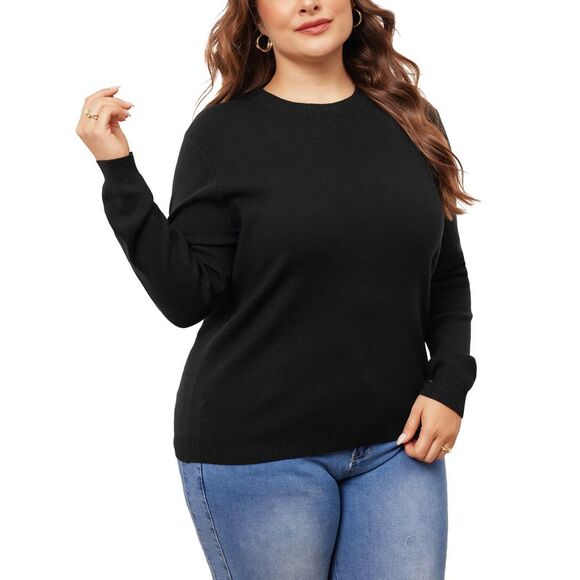 Plus Size Crewneck Shirts Fall Casual Basic Tee Tops Black - Picture 2 of 7